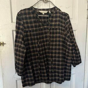 Barbour Black and Brown Plaid Long-Sleeve Blouse